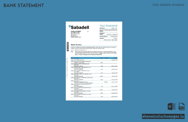 Kontoauszug der spanischen Sabadell-Bank (3 Monate, Word-Format, 9 Seiten), Beispielvorschau